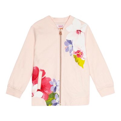 Girls' light pink floral jersey bomber jacket